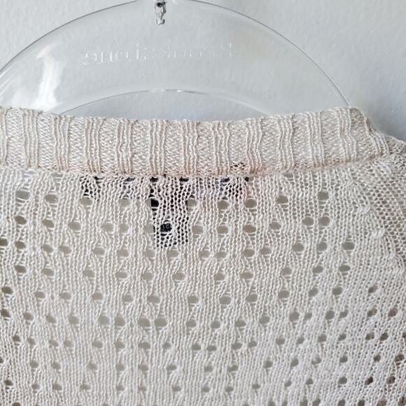 Women Eileen Fisher Beige Linen Pointelle Knit Cardigan XS Beach Coastal Neutral - Picture 7 of 10